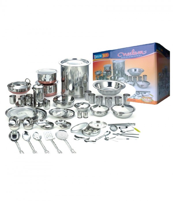 Neelam Silver Stainless Steel Premium Drum Set (121 Piece)