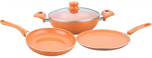 Wonderchef Tangerine Induction Base Aluminium Cookware Set, 4-Pieces, Orange 