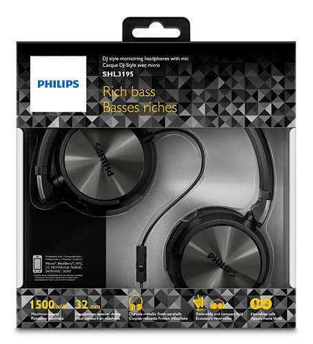 Philips SHL3195BK On-Ear Headphones with Mic (Black) 