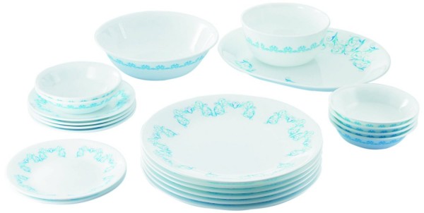 Corelle India Collection Rhythm Dinner Set, 21-Pieces, White/Blue 