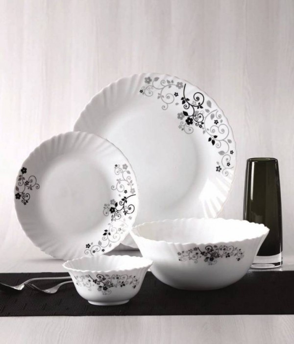  Laopala Diva Mystrio Black Pack of 21pieces Dinner Set  (Opalware)