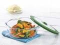  Borosil Round Dish With Plastic Green Lid 1L