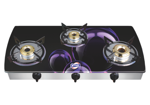 Jyoti Model- 3 in slim Three Burner Designer Gas Stove (Purple Bubble)