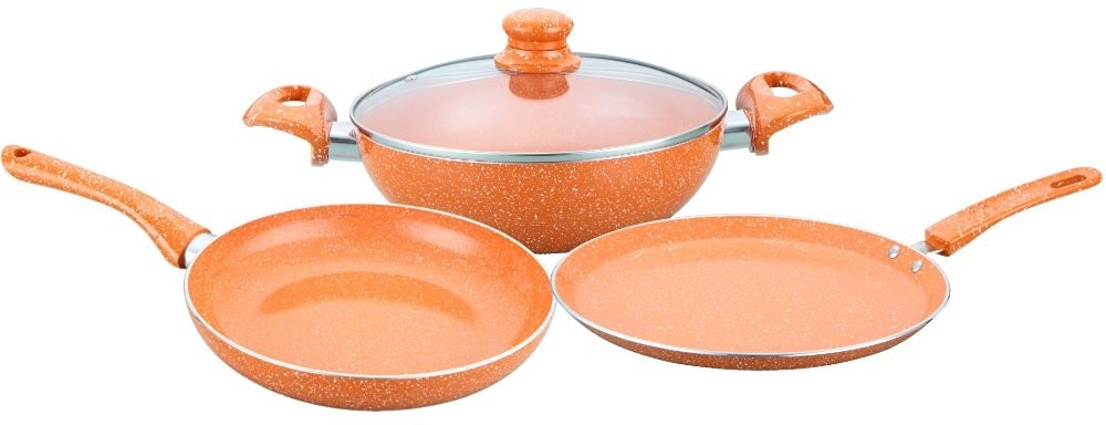 Wonderchef Tangerine Induction Base Aluminium Cookware Set, 4-Pieces, Orange 