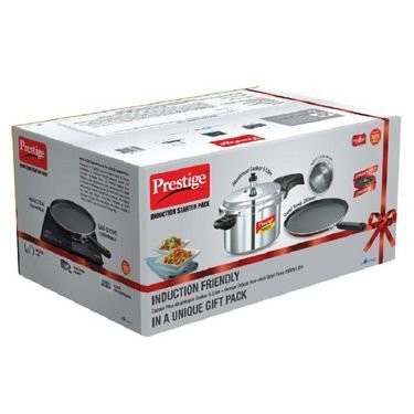 Prestige 5 ltr deluxe plusInduction Base  Pressure cooker Alluminium  +  FREE -Omega Deluxe Omni Tawa (Non Stick) 280 mm 