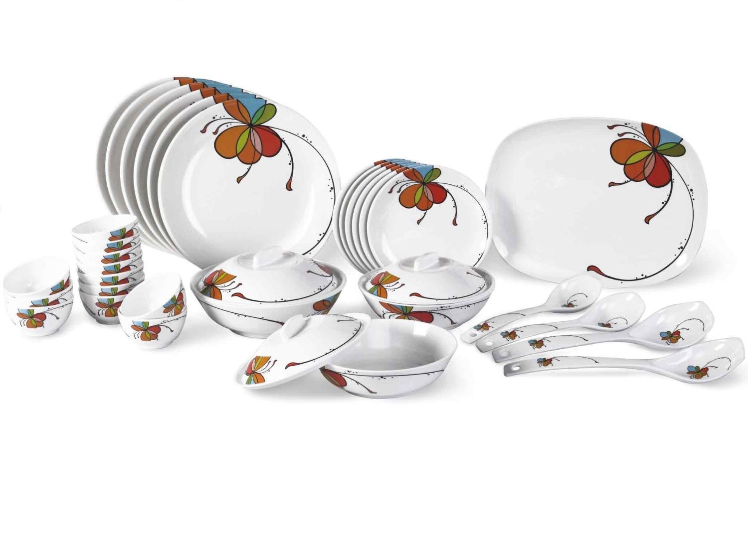 Borosil Melamine Vibgyor Fidenza Dinner Set, 35 Pieces 