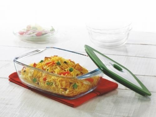 Borosil Square Dish With Green Lid 2.2L