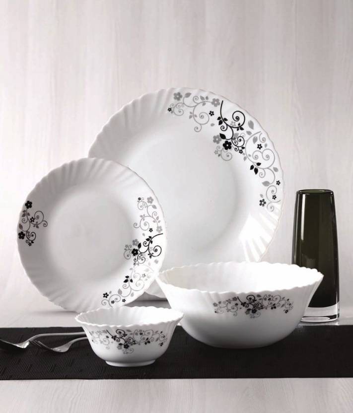  Laopala Diva Mystrio Black Pack of 21pieces Dinner Set  (Opalware)