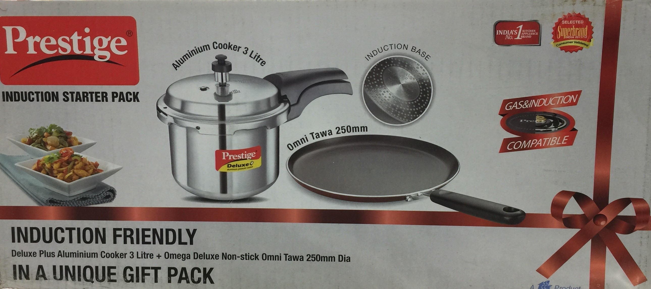  Prestige 3 ltr deluxe plus pressure cooker Alluminium  +  FREE  Omega Deluxe Omni Tawa (Non Stick) 250 mm 