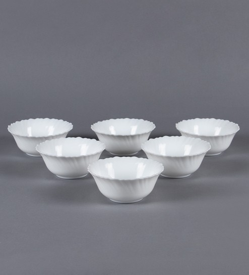 La Opala Diva Plain Fluted Opal Ware Soup Bowls - Set Of 6