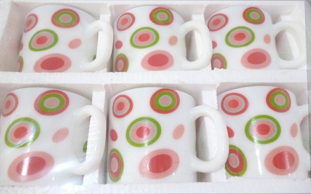 LaOpala Coffee Mugs Set of 6 Straight Shape Design Whirls Red 