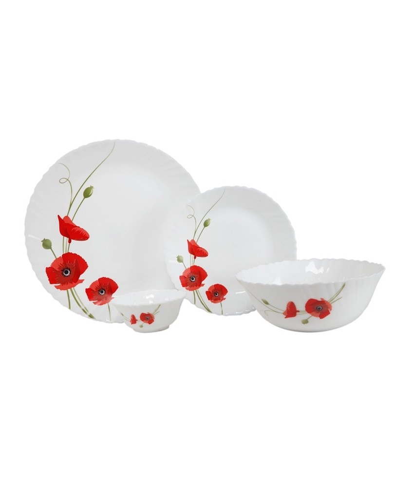 Larah 21 Pcs Dinner Set Fluted Red Carnation