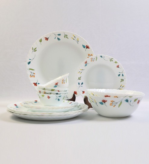 Larah by Borosil Minerva White Opal Glass 18-piece Dinner Set