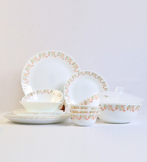 Larah by Borosil Terra White Opal Glass 18-piece Dinner Set