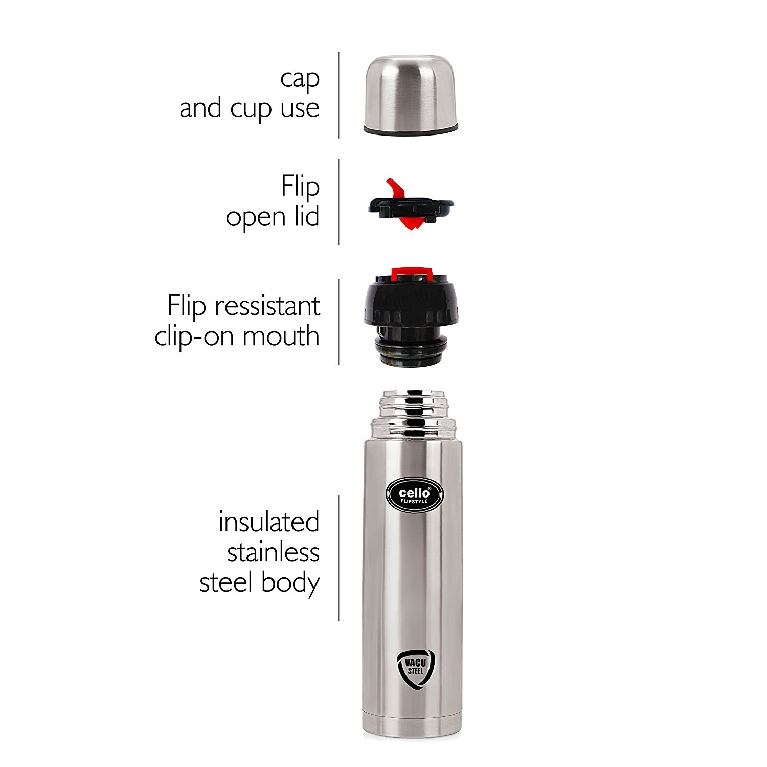 Cello Stainless Steel Flipstyle 500 ML