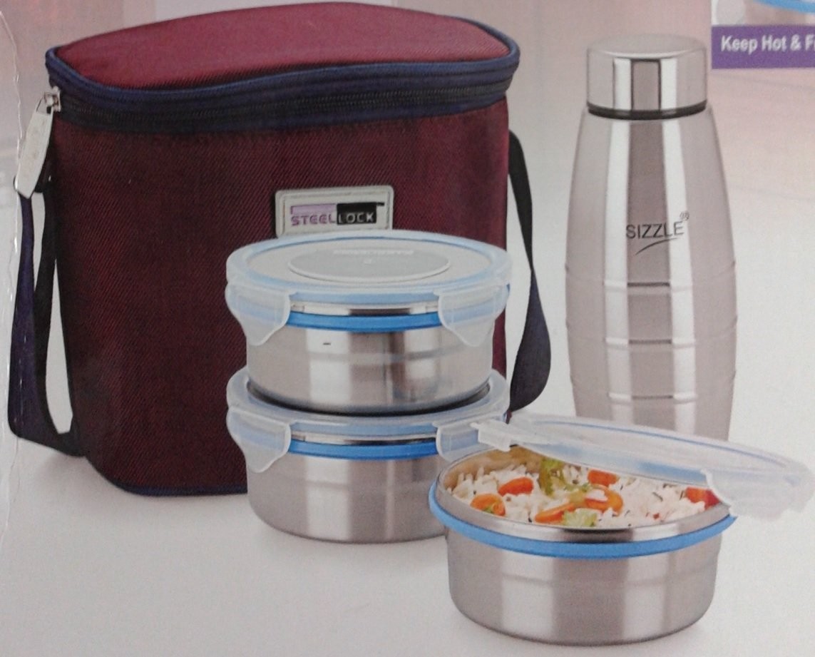 Steel Lock HL- 1371 Airtight 3 pc 400 ml each & Lock Steel Lunch