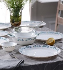 Diva Quadra Snowfall Opal Ware Dinner Set - Set of 29 by La Opala