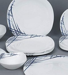Diva Quadra Snowfall Opal Ware Dinner Set - Set of 29 by La Opala