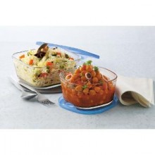  Borosil Set Of 2 Square Dish With Plastic Lid(0.75+1.2)L	