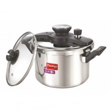 Prestige Clip on Stainless Steel 5 ltr pressure cooker with Universal Lid along and glass lid with ladle holder