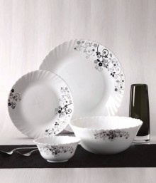  Laopala Diva Mystrio Black Pack of 21pieces Dinner Set  (Opalware)