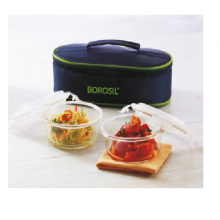 Borosil Microwavable Lunch Box Set of 2 Round Dish 400 ML Horizontal
