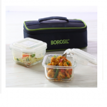 Borosil Microwavable Lunch Box Set of 2 Square Dish 320 ML Horizontal