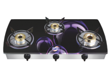 Jyoti Model- 3 in slim Three Burner Designer Gas Stove (Purple Bubble)