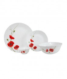Larah 21 Pcs Dinner Set Fluted Red Carnation