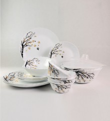 Larah Autumn White Opal Glass Dinner Set of 18 by Borosil