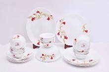 Larah Fluted Red Lily White Dinner Set (33 Pieces) 