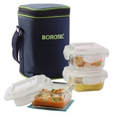 Borosil Microwavable Lunch Box Set of 3 Square Dish 320 ML