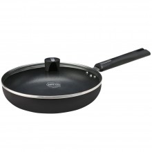 Nirlep Ebony+ Fry Pan with Glass Lid, 1.7 Litres, Deep Grey 